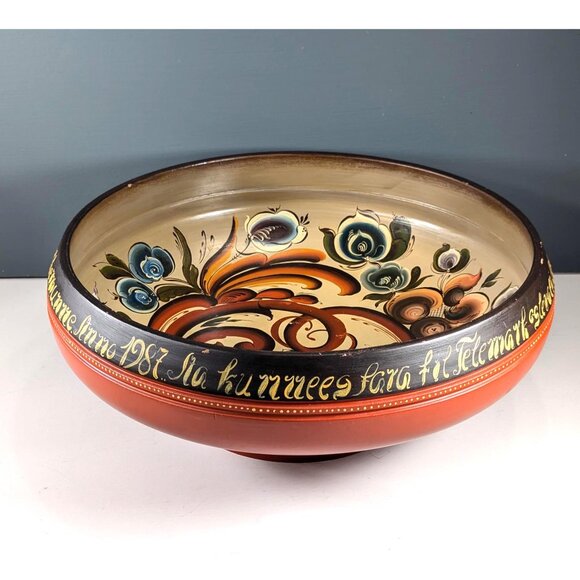 Large 14.5" Norwegian Telemark Rosemaling traditional folk art ale bowl from - Picture 1 of 16